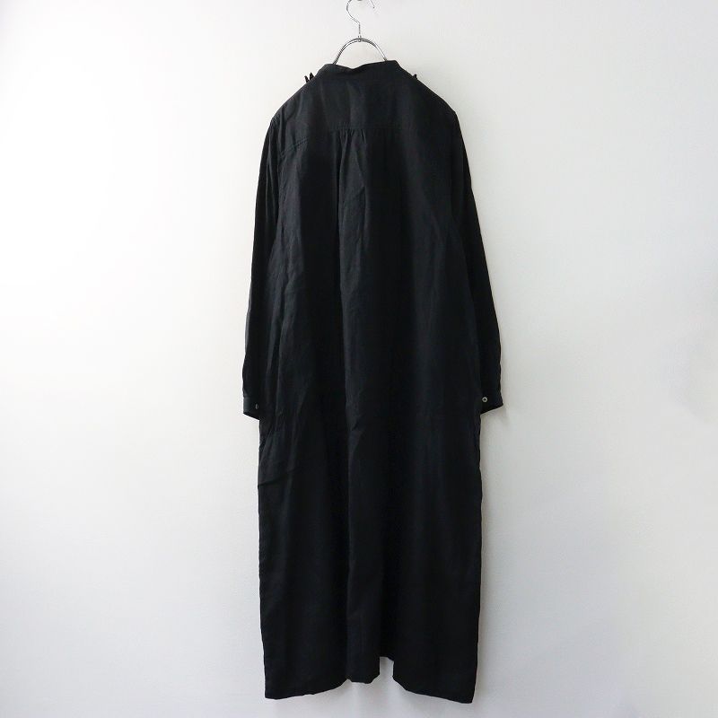 イチアンティークス ICHI Antiquites フレンチリネン フリルワンピース |ブラック トップス バンドカラー 長袖 2400014637397