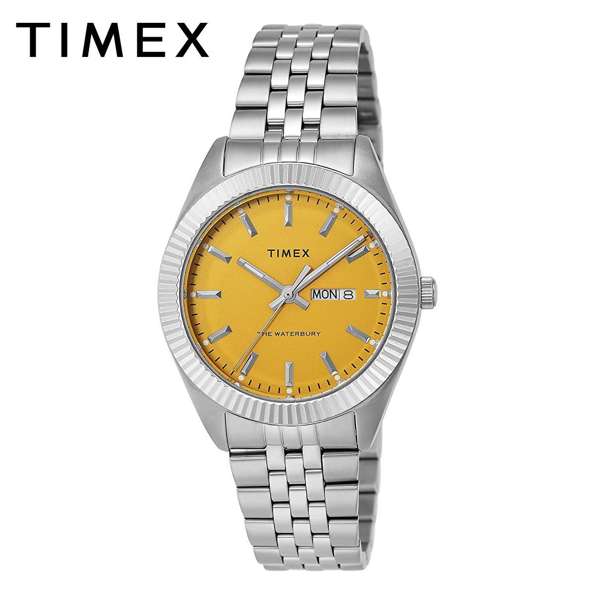 TIMEX Waterbury Legacy タイメックス ウォーターベリー レガシー イエロー 黄色 メンズ 男性 時計 TW2V18000 ゴールデンサン 曜日 日付 カレンダー アナログ ステンレス ブレスレット ギフト プレゼント