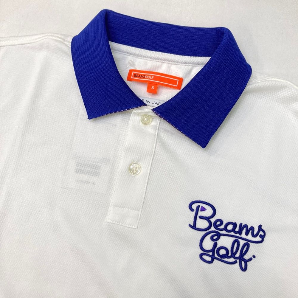 サイズ：S BEAMS GOLF ビームスゴルフ  半袖ポロシャツ プリント  ホワイト系 [240101480243] ゴルフウェア メンズ ストスト サイズ：S BEAMS GOLF ビームスゴルフ 半袖ポロシャツ 刺繍