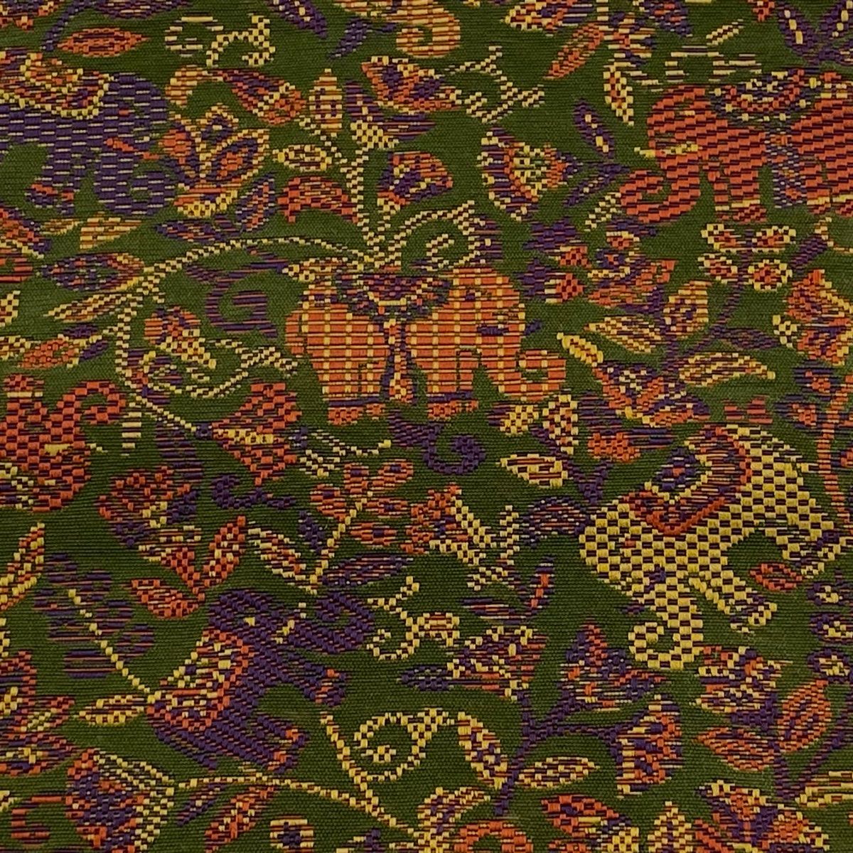 半幅帯 名品 本場博多織 証紙有 像 草花 よもぎ色 正絹