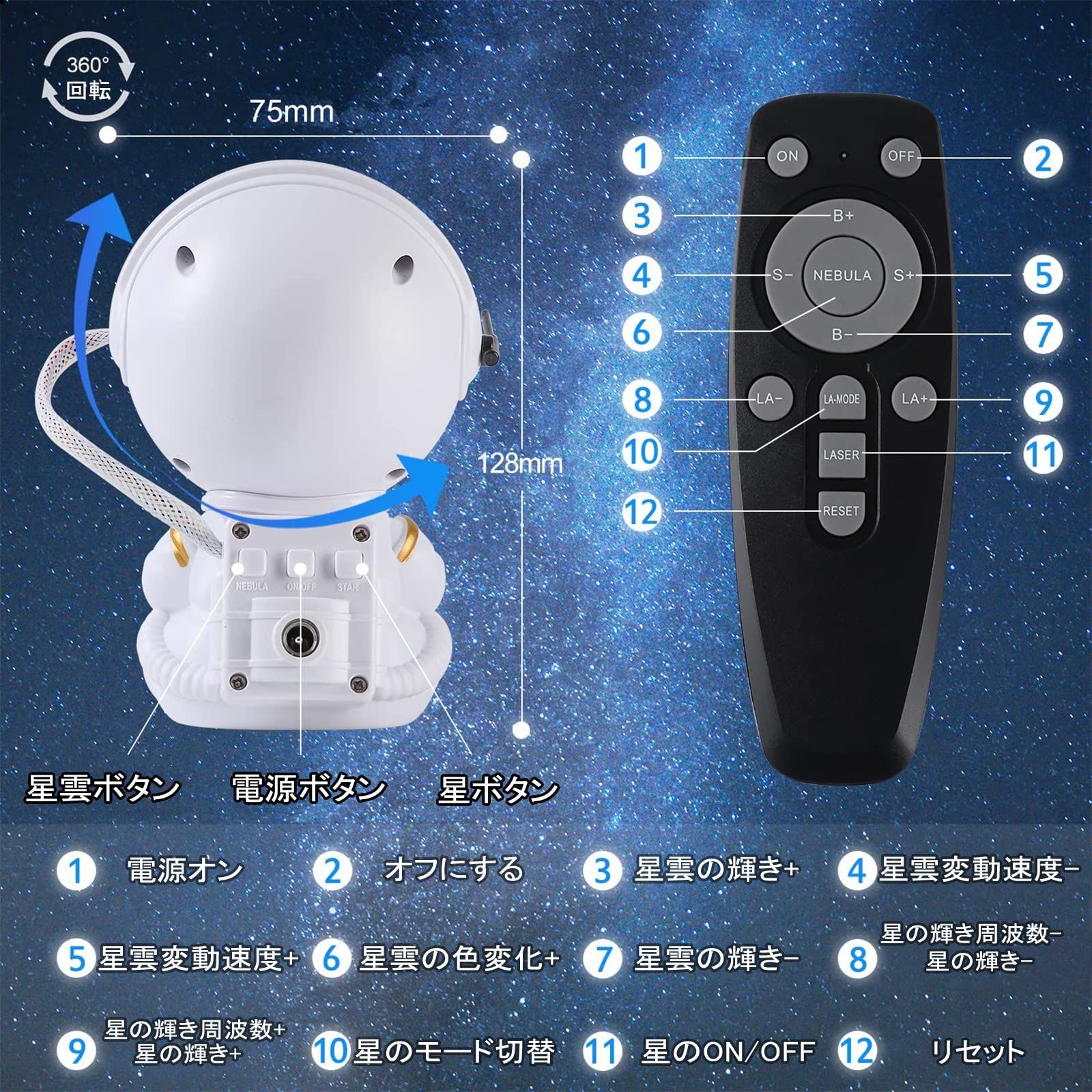 USB給電/リモコン/タイミング/複数の投影モード/波紋回転スピード調整