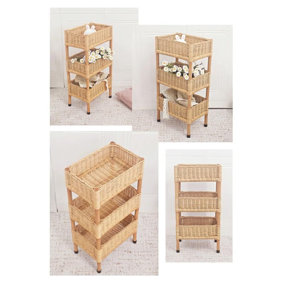 ラタン 3段 ラック 籐 ラタン 収納ラック 収納ワゴン 籐家具 ラタン