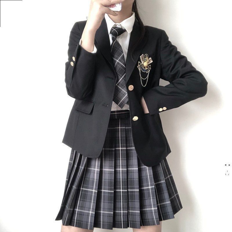 スクール制服セット 女子高生 5点アイテム ブレザー スカート シャツ ネクタイ バッジ 卒業式 学園祭 入学式 コスプレ衣装 通年着用 サイズ調整可 kkk