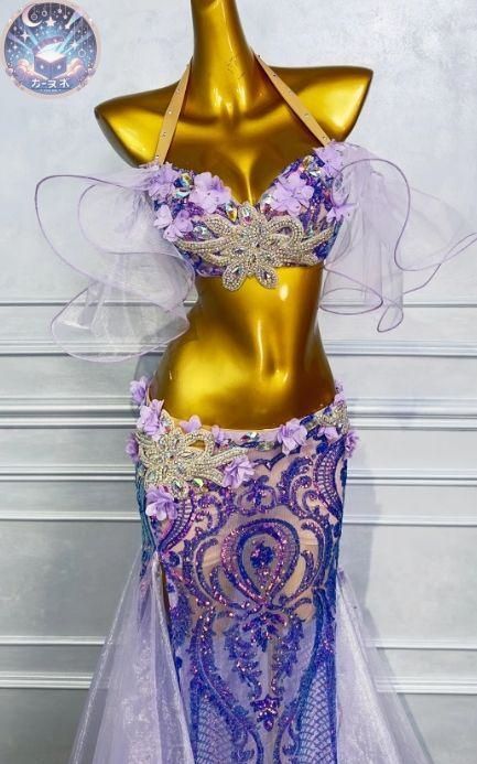 ♥ ベリーダンス衣装 ブラベルトスカートセット パープル オーダーメイド