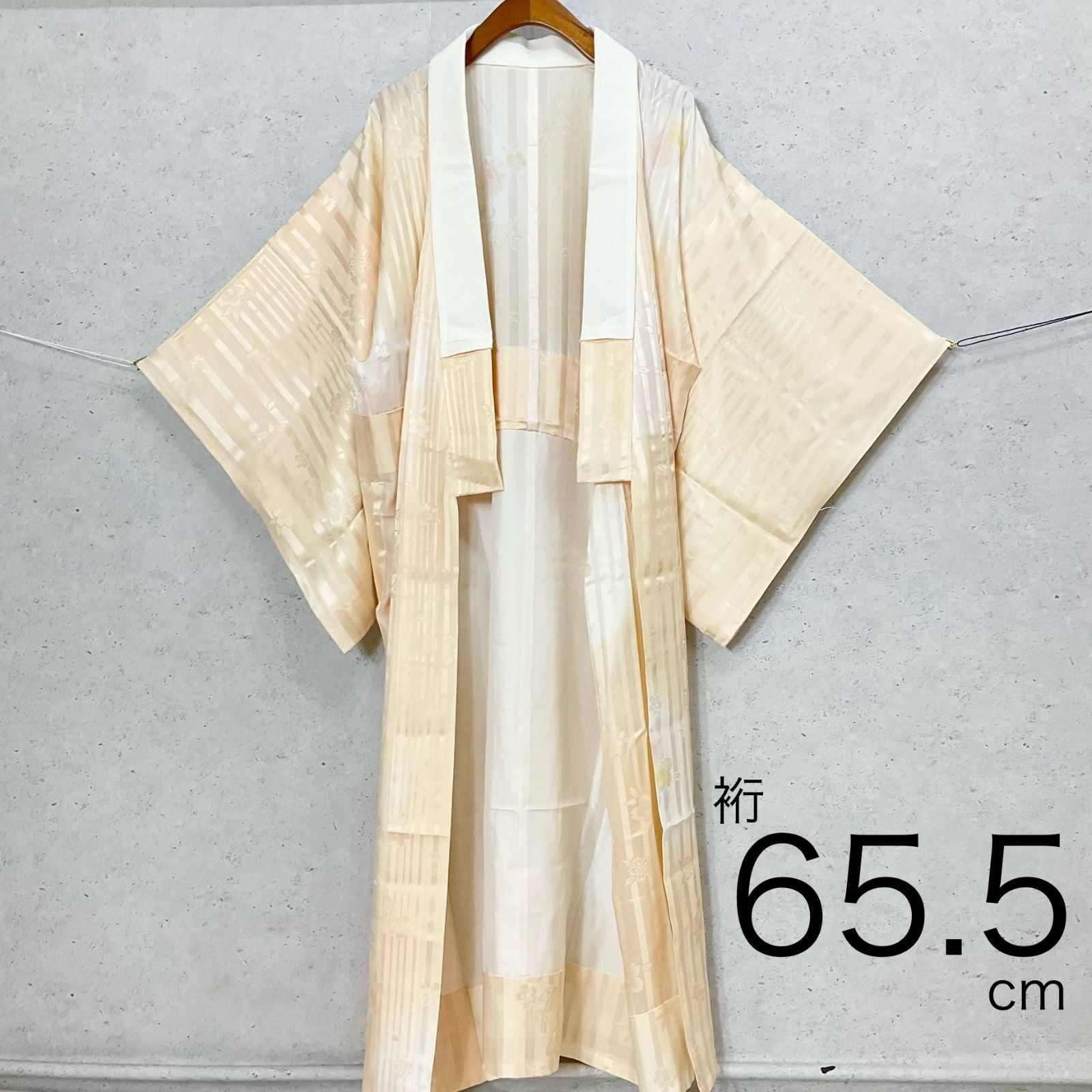 kimono+one◆未使用同然◆長襦袢◆仕付け糸付き◆単衣◆薄オレンジ◆居敷当て付き◆ガード加工◆はればれ加工済◆白半衿付◆裄65.5肩丈127.5◆小紋紬附下訪問着留袖袷単衣夏着物◆K1142