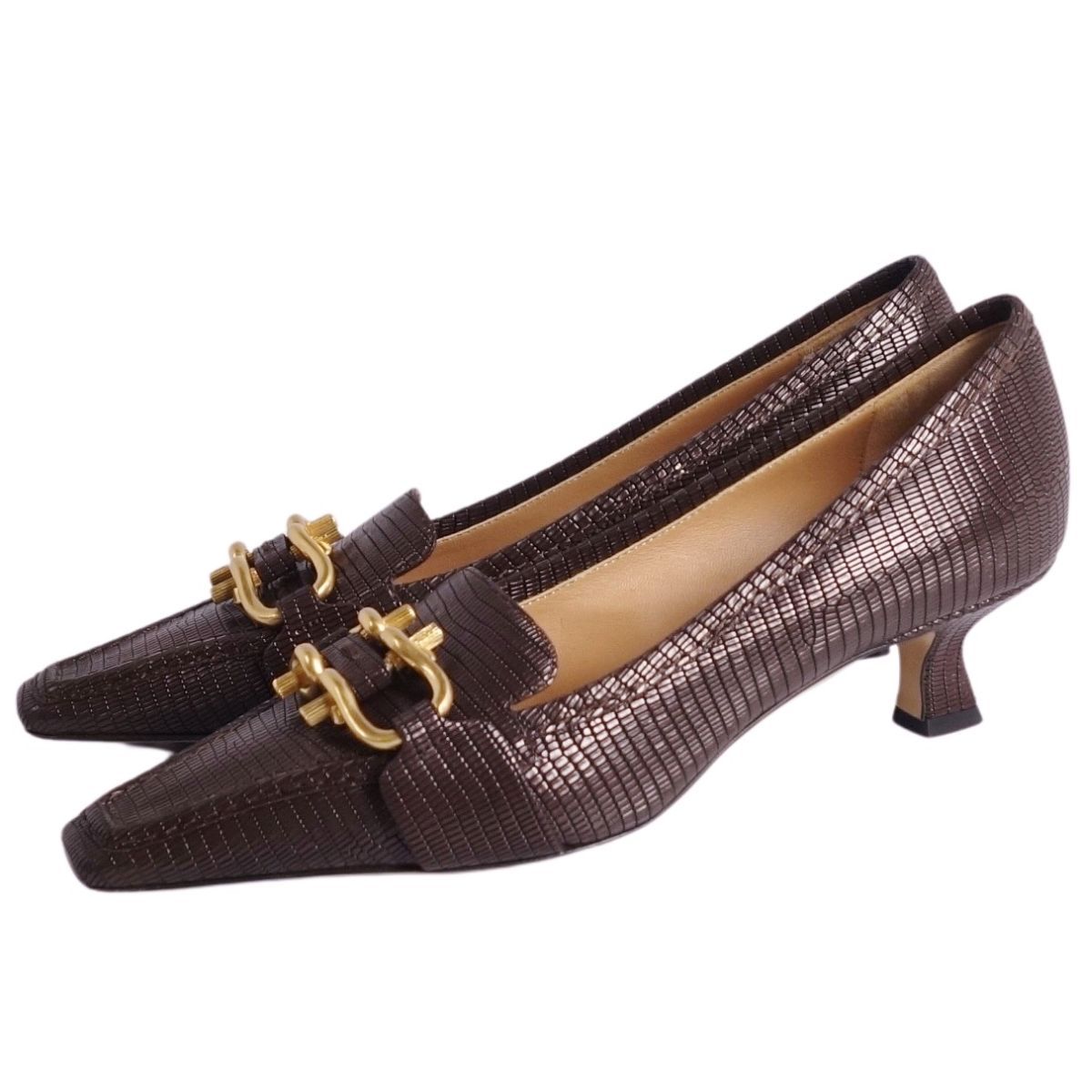 美品 ボッテガヴェネタ BOTTEGA VENETA パンプス ゴールド金具 リ 