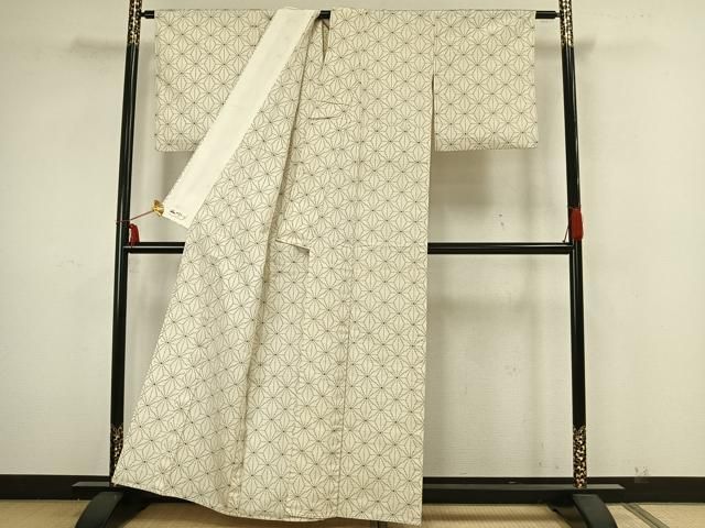 平和屋着物▽上質な紬 単衣 麻の葉文様 やまと誂製 正絹 逸品