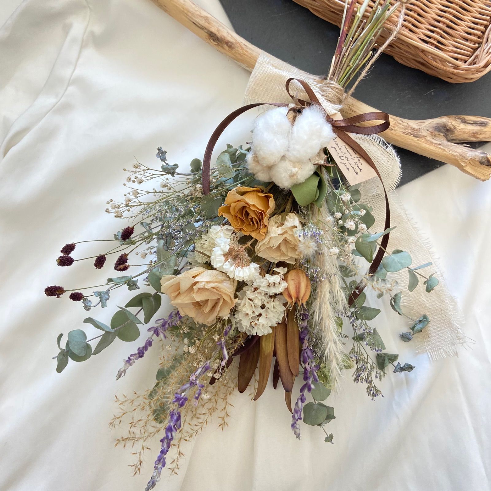 ドライフラワー スワッグ バラ リューカデンドロン コットンフラワー