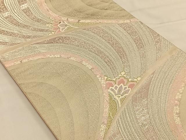 平和屋着物▽六通柄袋帯　スリーシーズン　春夏秋　櫛織　横段花文　金銀糸　正絹　逸品　DABC3498az 平和屋着物◎六通柄袋帯 唐織 流水更紗花文 金銀糸 正絹 逸品
