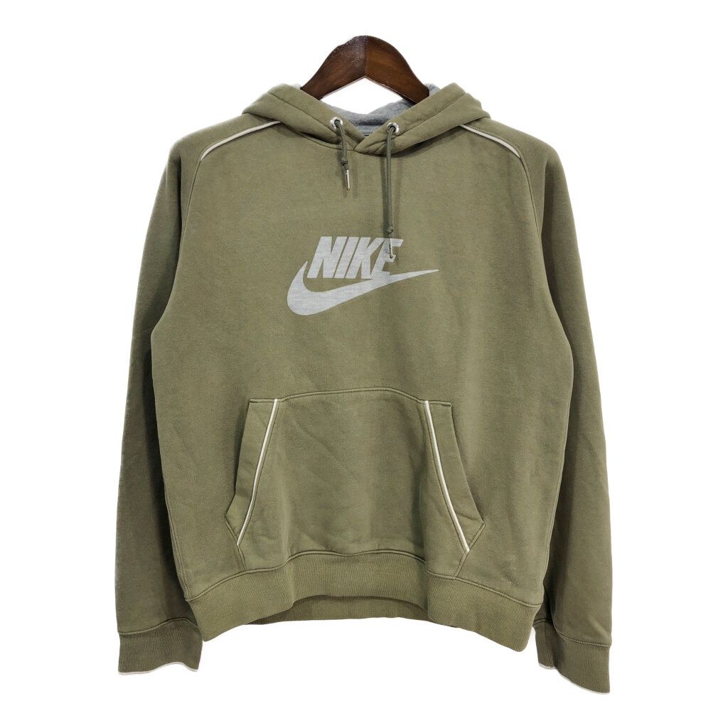 NIKE ナイキ スウェット パーカー スポーツ ロゴ オリーブ (メンズ S) 中古 古着 S1743