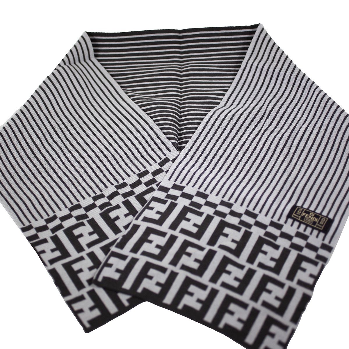 FENDI】フェンディ マフラー ズッカ柄 ストライプ グレー ブラック