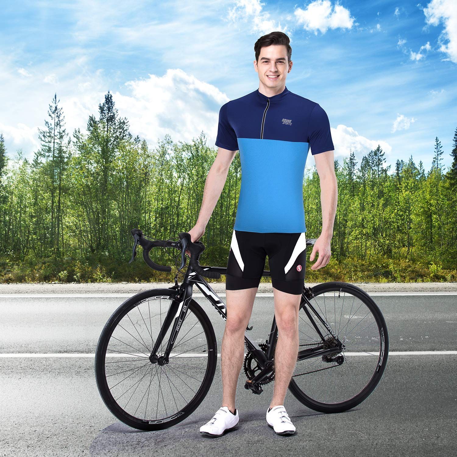 Souke Sports メンズ サイクリング ジャージ バイク 自転車 シャツ メンズ サイクリング ジャージとショーツセット 半袖 バイク