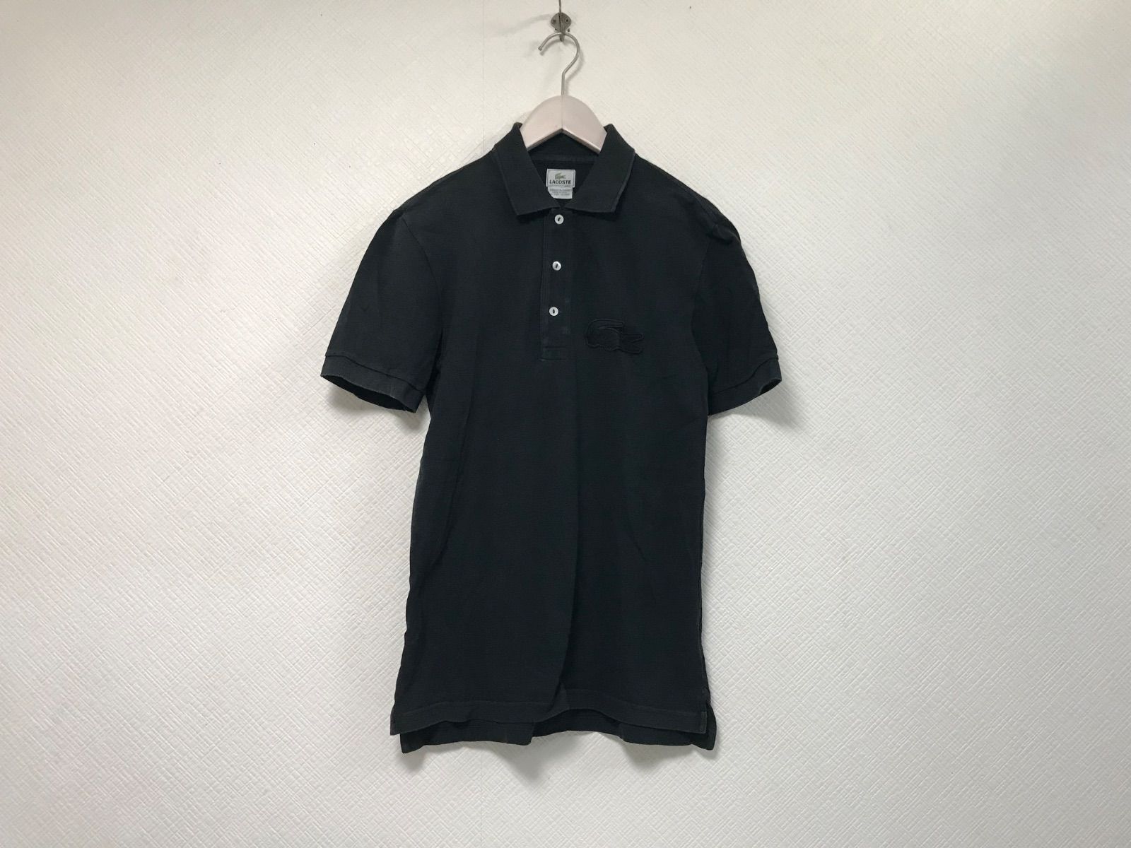 【美品】ラコステ ポロシャツ 半袖 デカワッペン ビッグロゴ 黒 ブラック L 美品】ラコステ ポロシャツ 半袖 デカワッペン ビッグロゴ 黒
