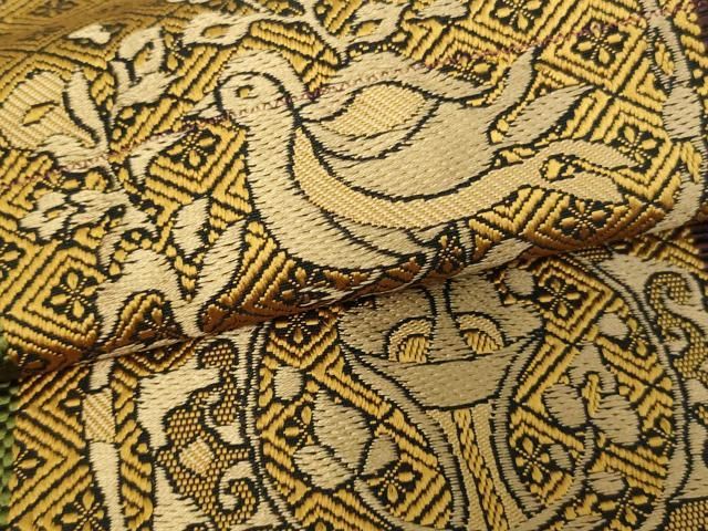 極美品] 逸品 本場筑前博多織 名古屋帯 正絹 献上 更紗 唐草 博多帯 平和