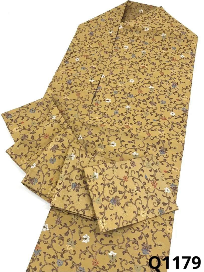 紹巴 全通 九寸名古屋帯 唐花 正絹 Q1179