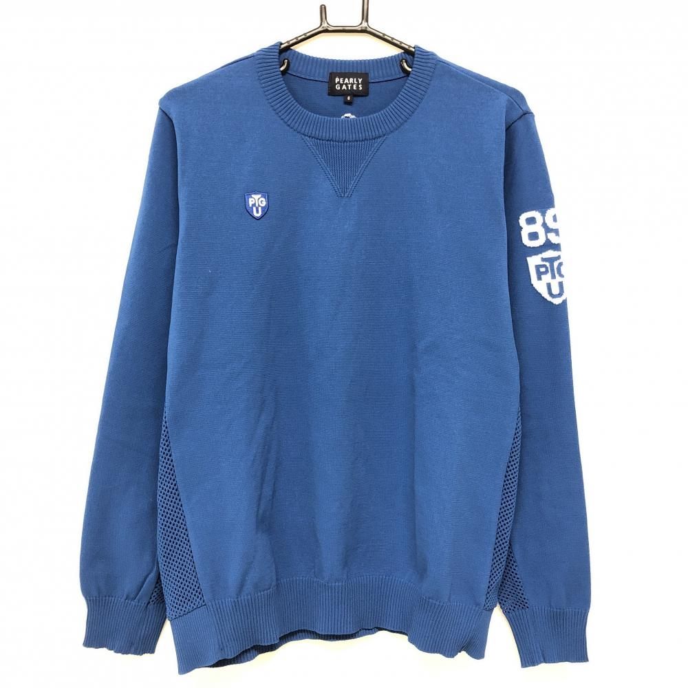 【超美品】パーリーゲイツ セーター ブルー×白 サイドメッシュ編み メンズ 6(XL) ゴルフウェア PEARLY GATES