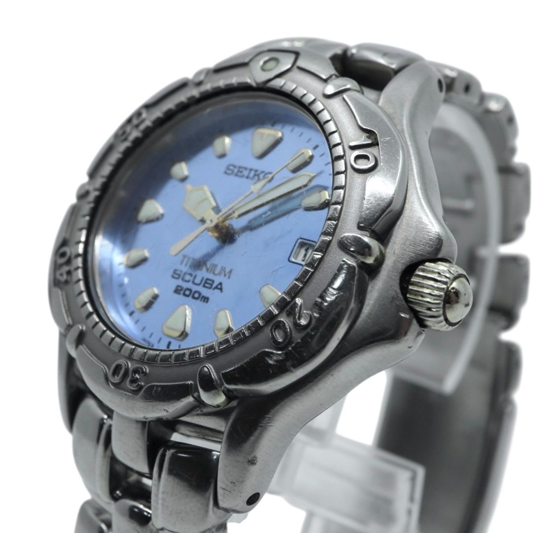 引取優先 電池交換済 seiko セイコー プロスペックス スキューバ 200M 7N35-6120 ダイバーズウォッチ 腕時計 メンズ チタン クオーツ ブルーダイヤル デイト表示 回転ベゼル スポーツ ヴィンテージ モデル クリーニング済み G4 超人気で品質は100％。