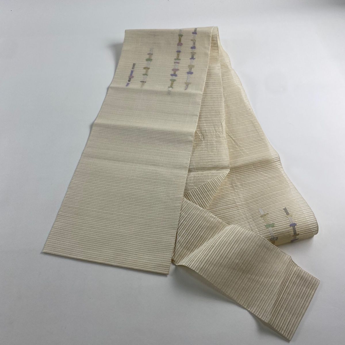 名古屋帯 秀品 夏帯 八寸名古屋帯 松葉仕立て 幾何学模様 金銀糸