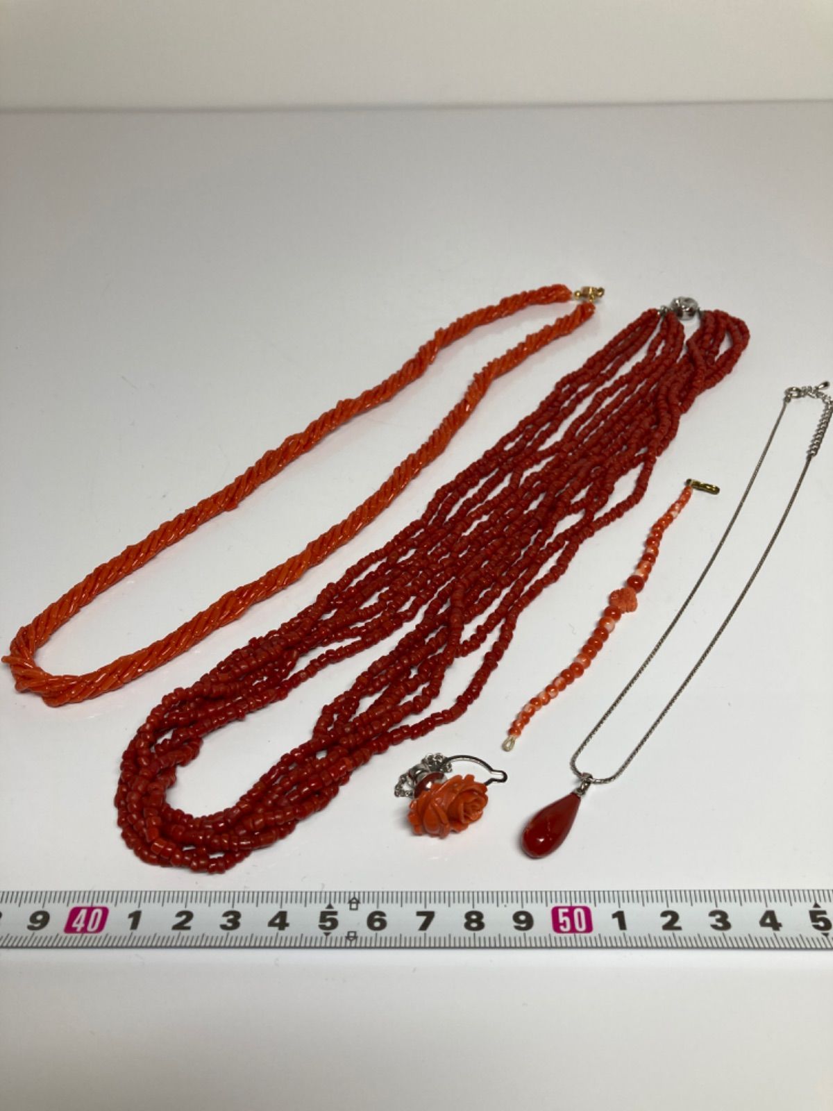 本血赤珊瑚ネックレス 本赤珊瑚ネックレス タイピン重さ96g KG4-0411⑤