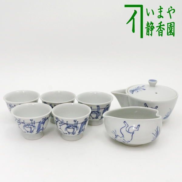 煎茶道具 煎茶器/宝品】 煎茶器セット 京焼き 染付 高山寺 高野昭阿弥作 （湯のみ5客・宝瓶（急須）・湯さまし） - メルカリ