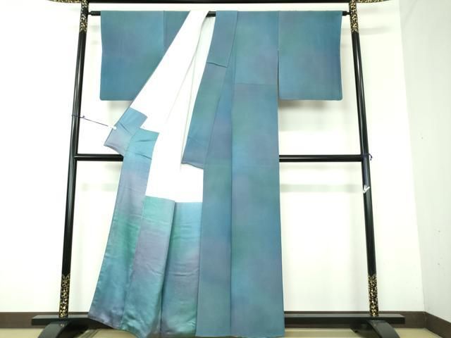 平和屋着物○染色作家 斉藤三才 小紋 三才鳥 更紗花文 銀彩