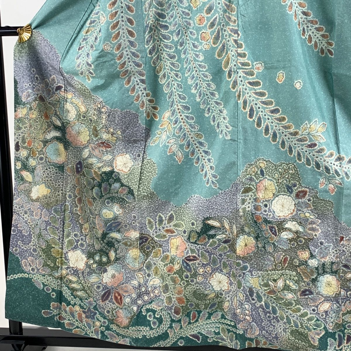 仮絵羽 訪問着 金駒刺繍 楓 くすみカラー グリーン 伊と幸 着物 024a d