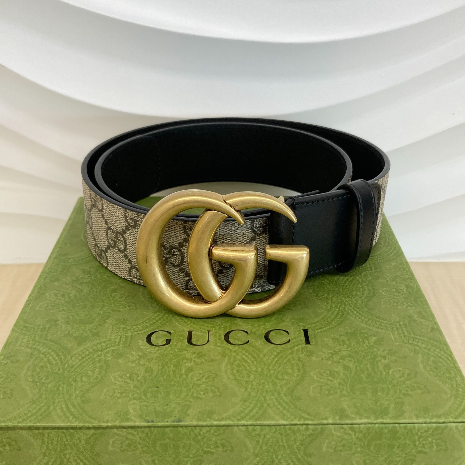 GUCCI グッチ ベルト ダブルG バックル 85 34 サイズ 625839 GGスプリームキャンバス ゴールド ベージュ レディース メンズ PAWNSHOPRiZ パウンショップリズ