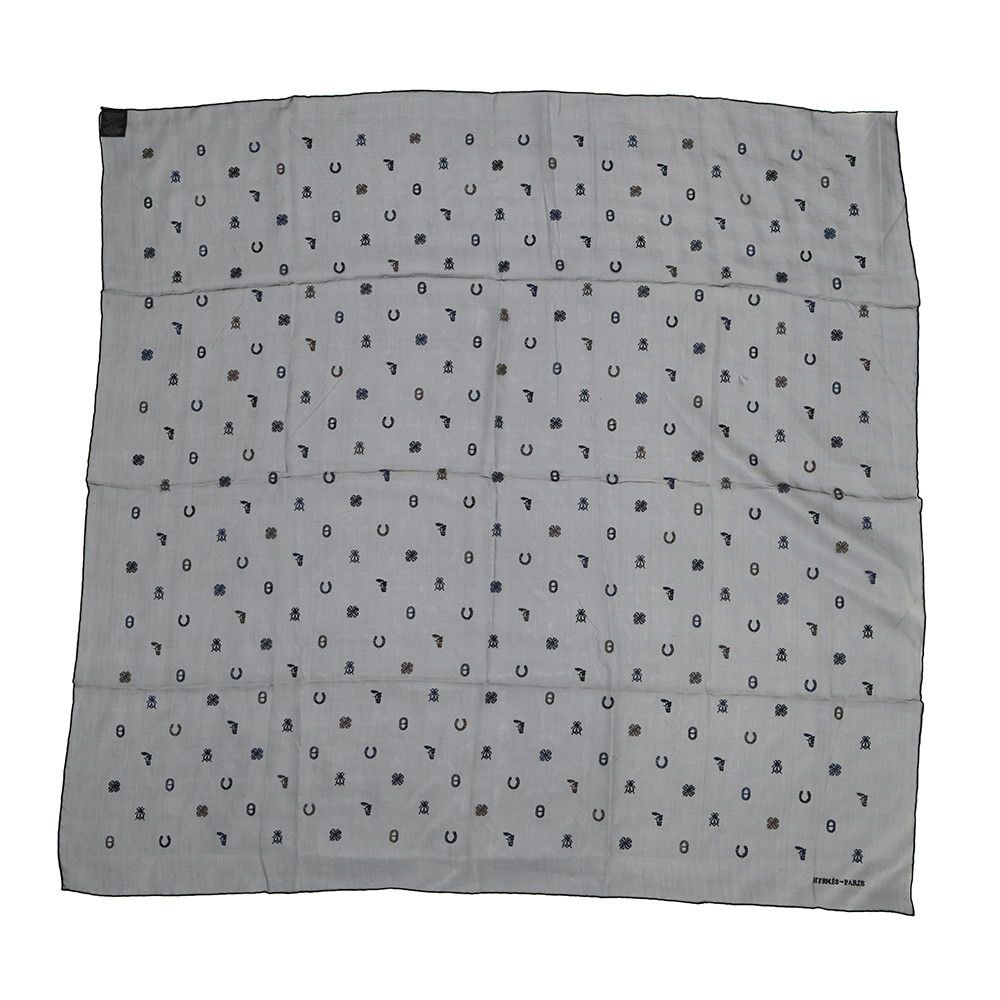 エルメス スカーフ カレ100 マルチチャーム Multicharms 刺繍 シルク HERMES シルクモスリン 黒