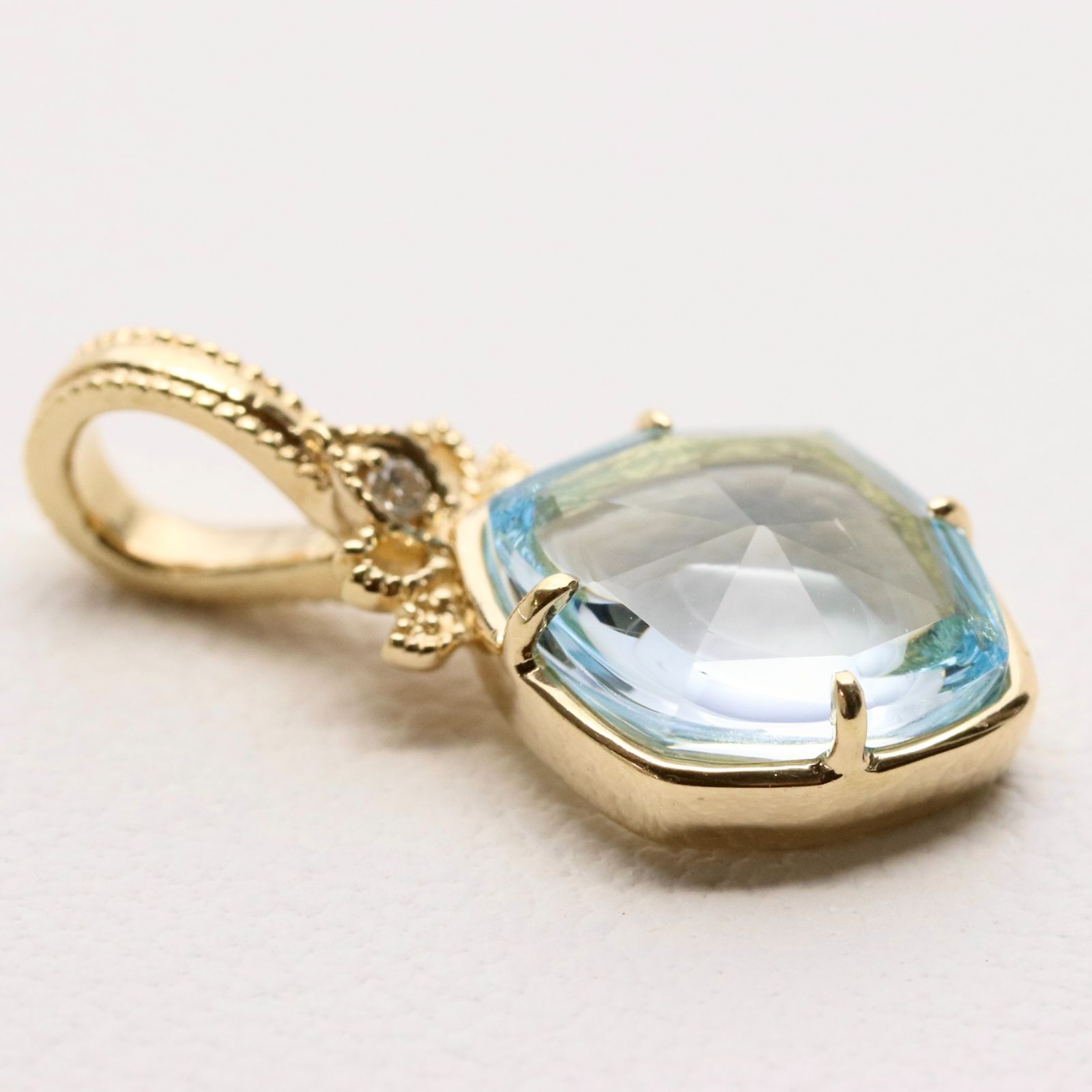 アガット 2021 ダイヤモンド アクアマリン ミル打ち ブルー K10 カボション ネックレストップ 24-832S