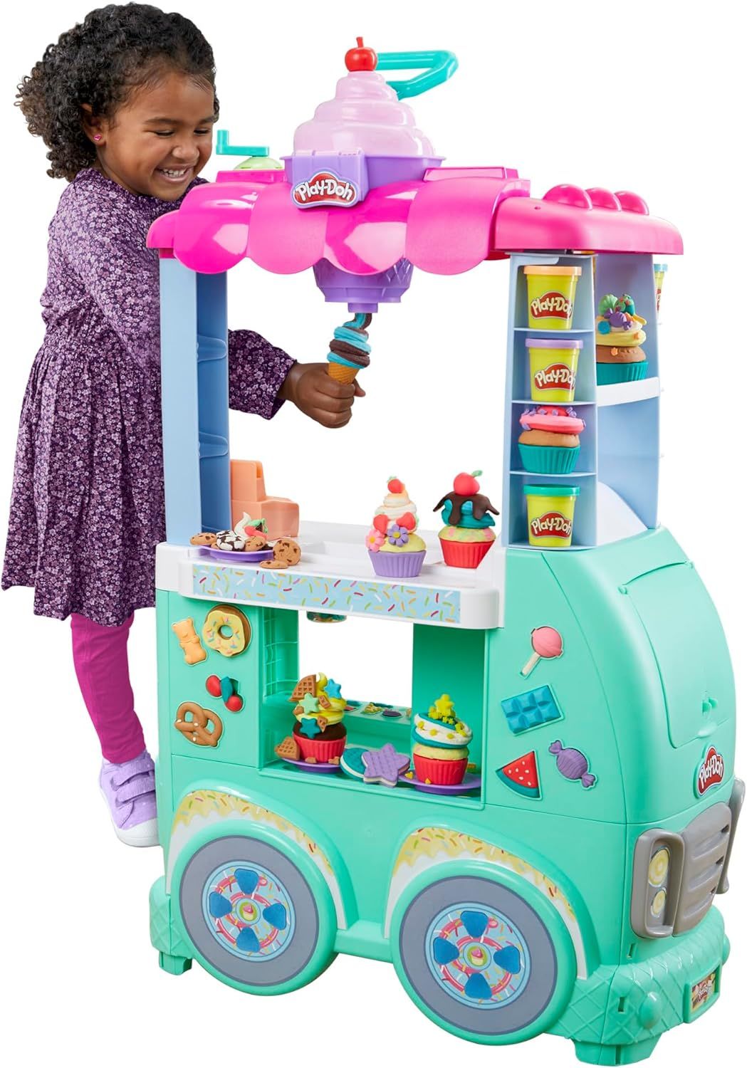 【Amazon.co.jp 限定】 ハズブロ(HASBRO) プレイ・ドー Play-Doh スイーツいっぱい キッチンカー、 ねんど12個、プリスクールトイ、対象年齢3才以上、男の子 女の子 おもちゃ こむぎねんど F7375 正規