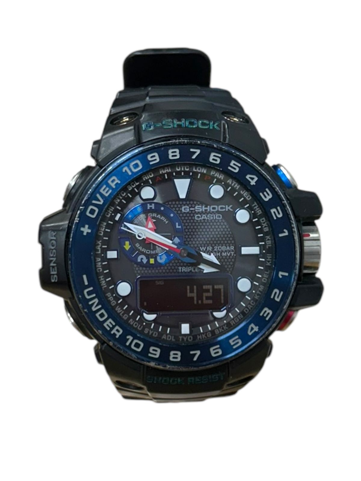 CASIO カシオ G-SHOCK Gショック MASTER OF G デジアナ腕時計 電波ソーラー GWN-1000B ブラック ブルー メンズ|027