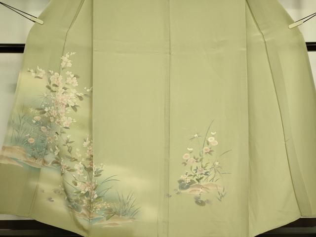 平和屋着物▽訪問着 単衣 草花文 暈し染め 金彩 正絹 逸品 DAAS0754az