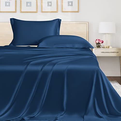 フラットシーツ ク-180CM *250 CM_Navy Blue LINENWALAS フラットシーツ 100％竹のみ平らなシート天然柔らかいクールな髪の毛と肌に最適 180cm x 250cm セミダブル フラットシート180x250 紺