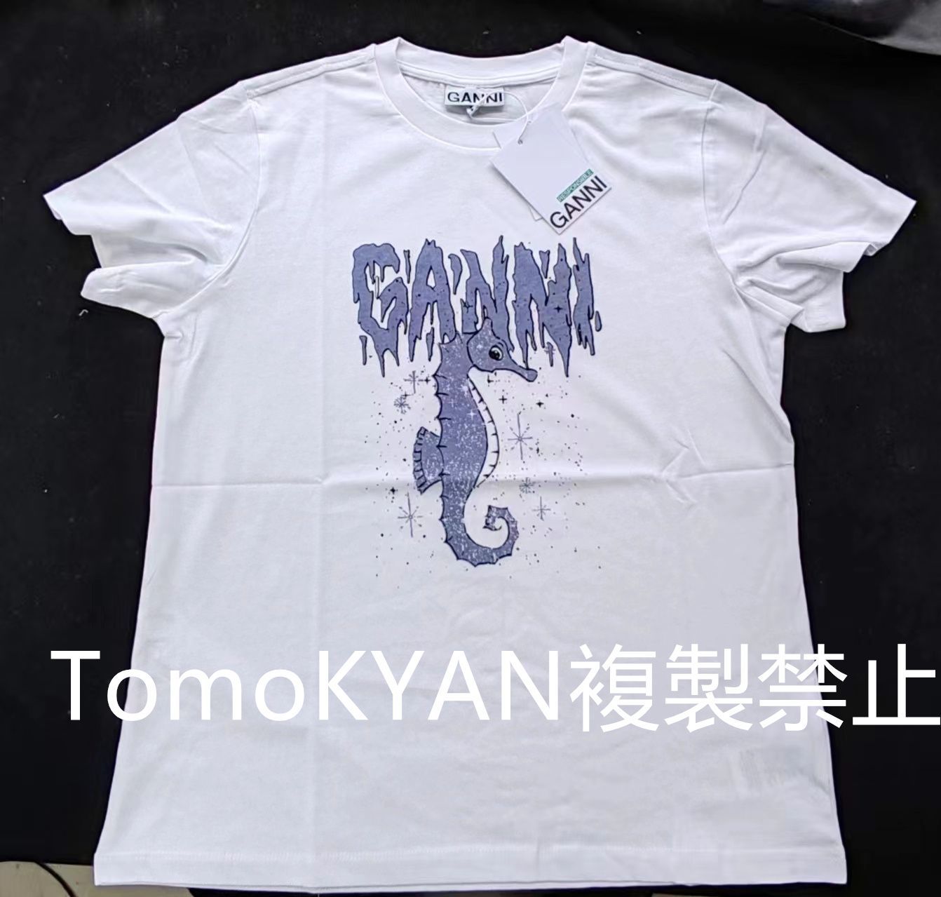 【GANNI 】✨ガニー RELAXED SEAHORSE  T－Shirt  半袖 Tシャツ  レディース カットソー コットン ロゴT クルーネック