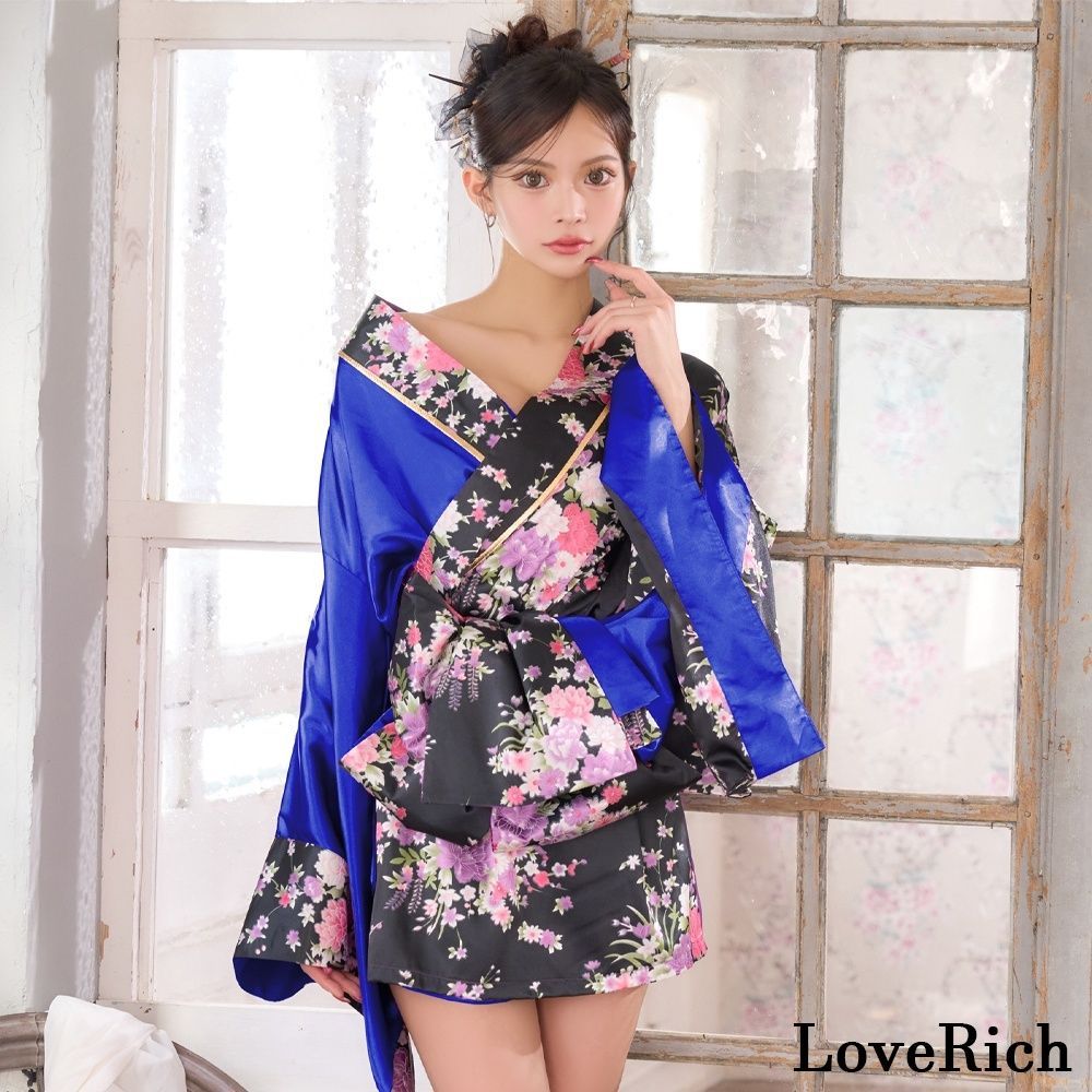 LoveRich ラブリッチ 【2点セット/5カラー】バイカラー 花柄 和柄