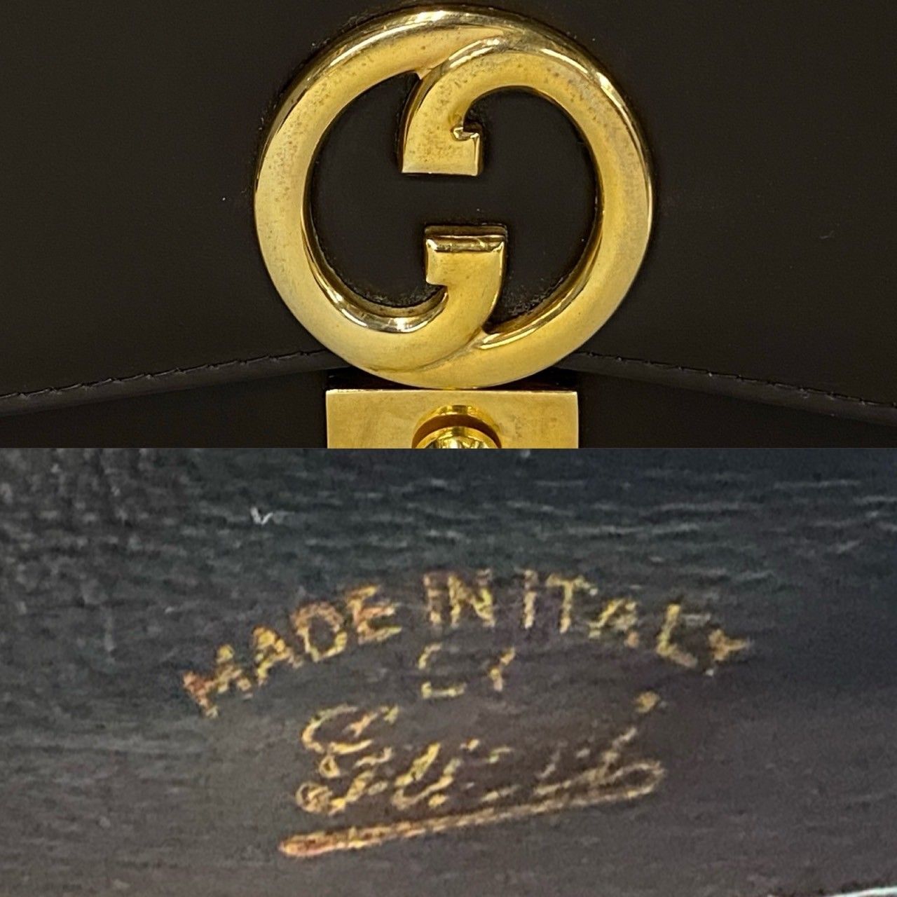 極 美品 GUCCI グッチ オールドグッチ ビンテージ GG ロゴ 金具 カーフ