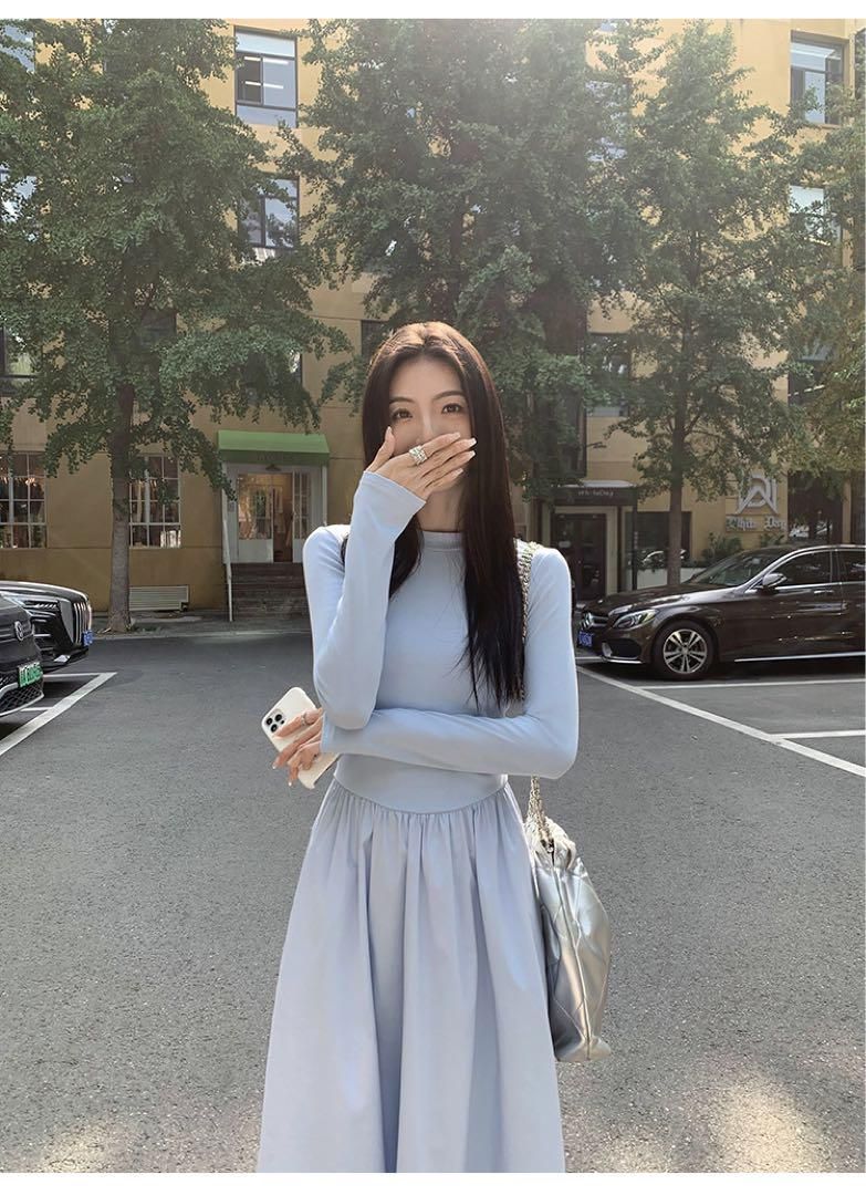 春のお出かけに 上品ニットロングドレスワンピース