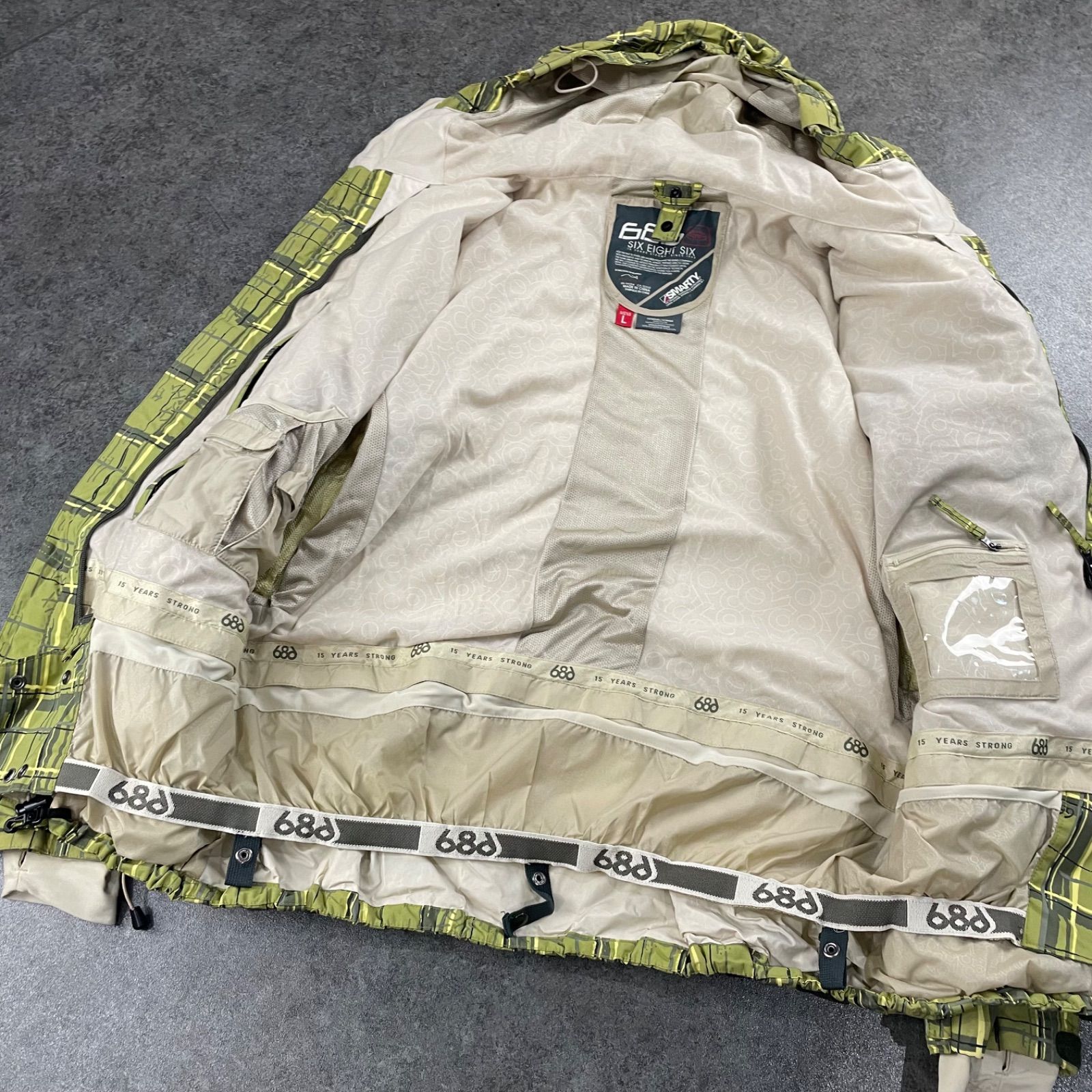 686 SMARTY Ski Snowboard Wear Mountain Parka Green シックスエイトシックス スキー スノボウェア マウンテンパーカ ジャケット チェック柄 グリーン 黄緑 メンズ L
