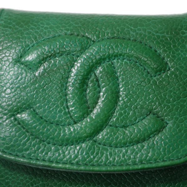 OLD CHANEL　ココマークステッチ マルチケース（緑/キャビアスキン） (SS-306M)