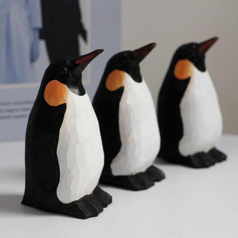 SGYP104 木彫りペンギン 手彫り木製ペンギン3体セット｜天然木