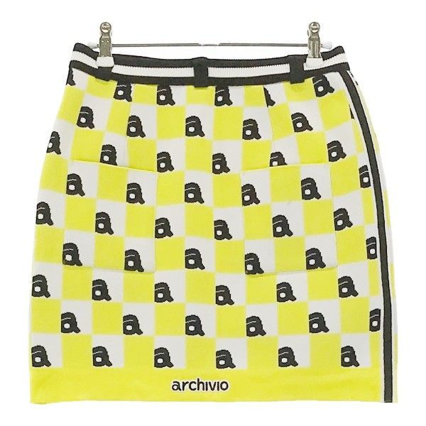 ARCHIVIO アルチビオ ニットスカート ロゴ チェック柄 イエロー系 38