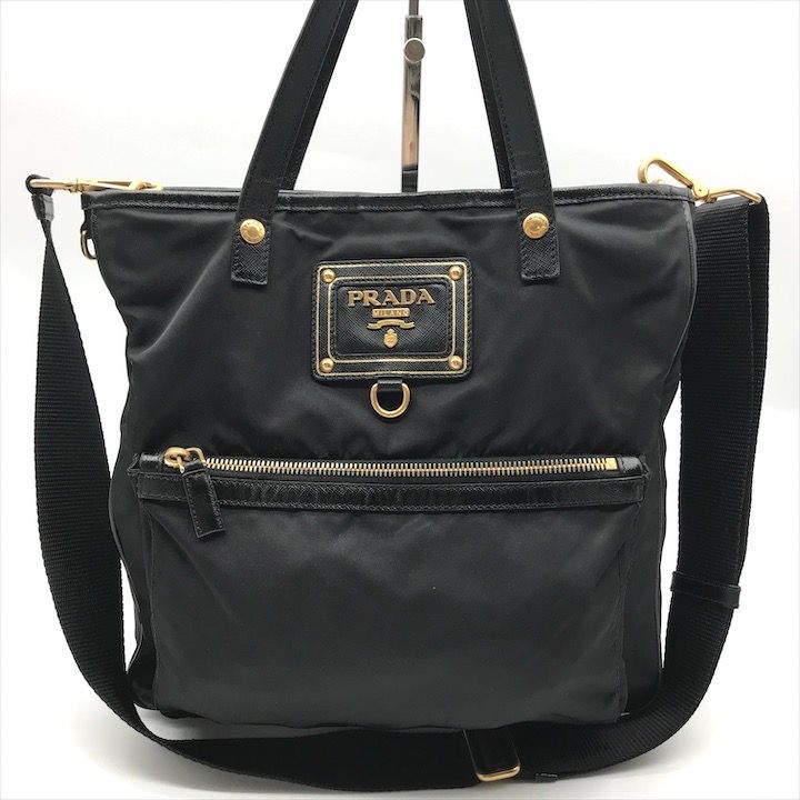 良品 PRADA プラダ ロゴ金具 2WAY サフィアーノ ナイロン ハンド