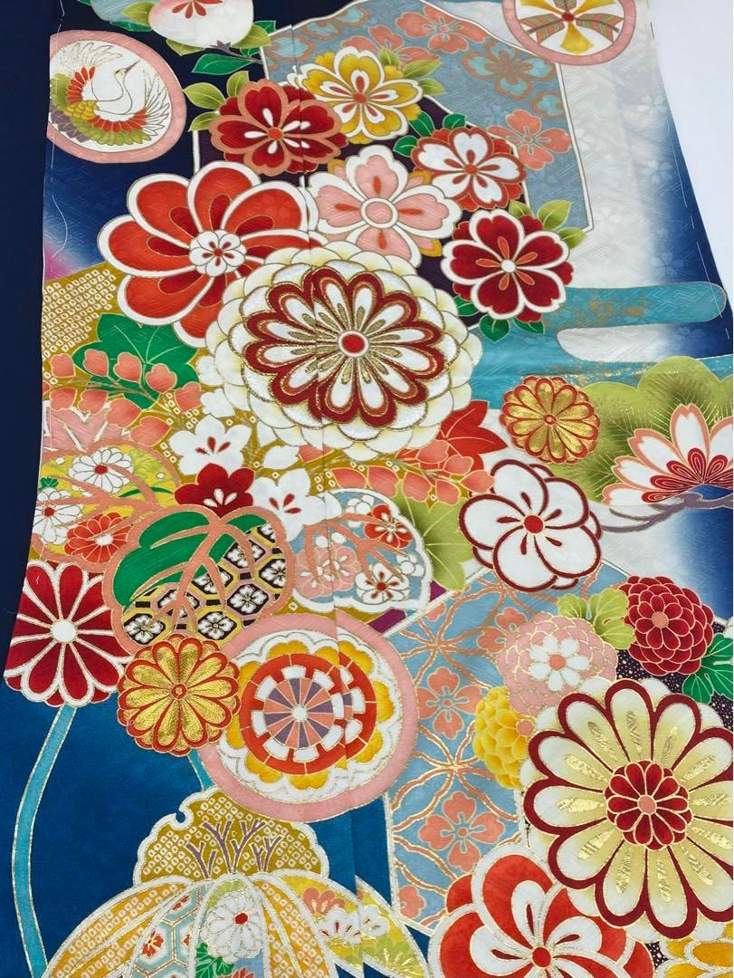 京友禅 振袖 仮絵羽 刺繍 金駒 金彩 紋意匠 立涌 正絹 未仕立て