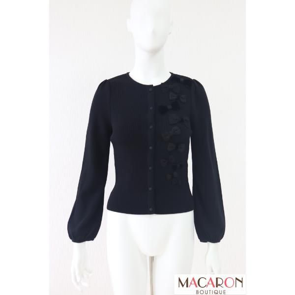 Rene リボンウールニットトップス 6132481 黒|ブラック 程度の ルネ 36