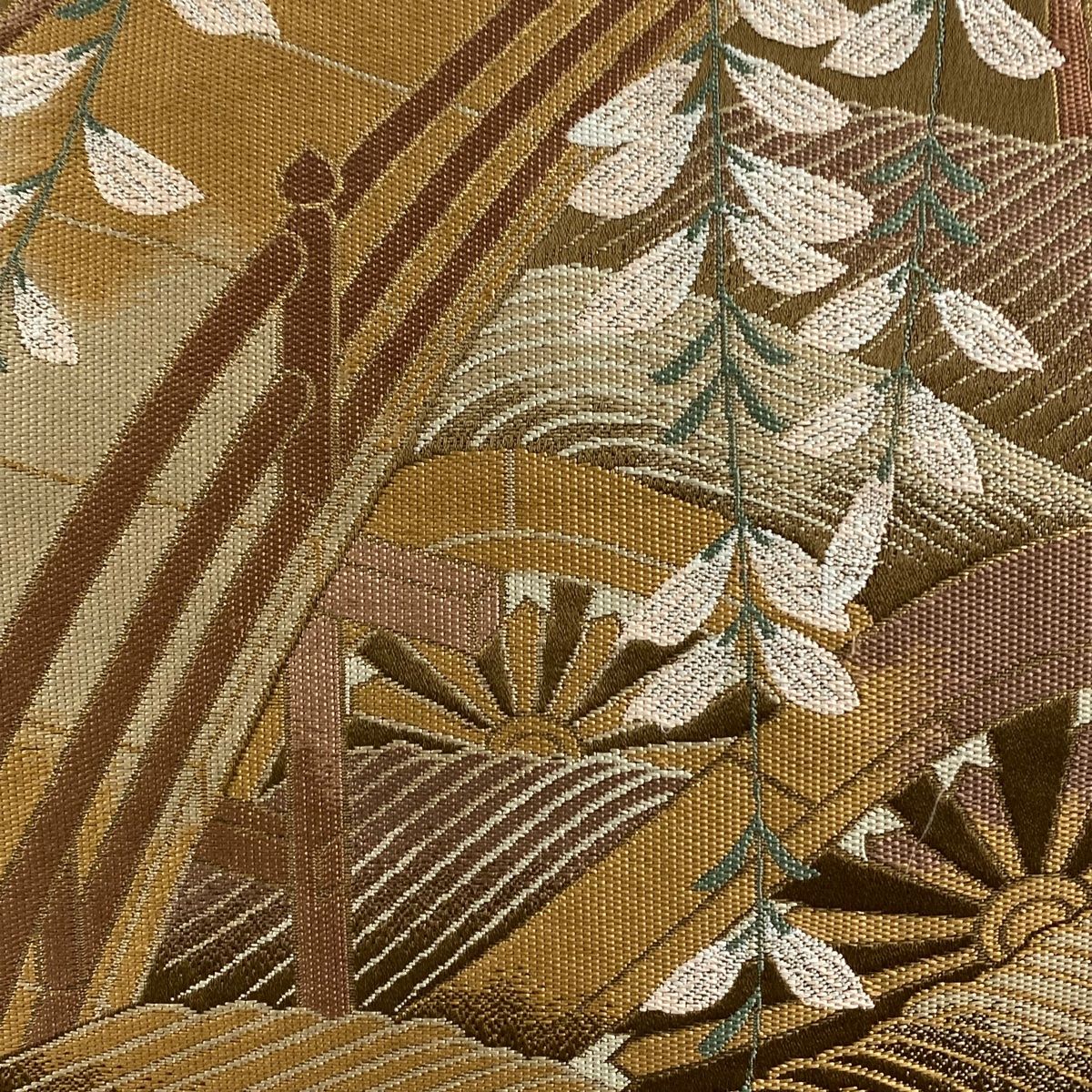 袋帯 名品 貝島はるみ 落款 片輪車 橋 箔 茶色 六通 正絹