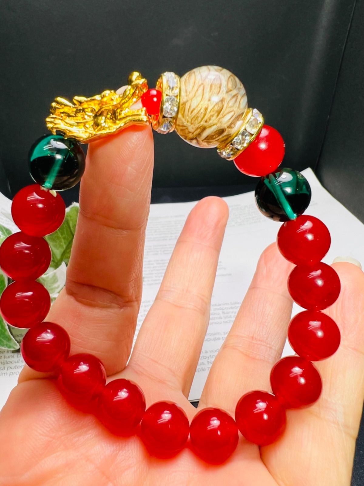 沖縄ハブ龍石&龍頭 秘紅石緑水晶超金運ブレスレット❗️宝くじ運　すごい波動 沖縄ハブ龍石&龍頭 秘紅石緑水晶超金運ブレスレット❗️宝くじ運