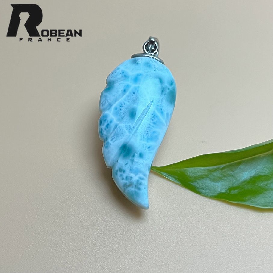 在庫切れ 逸品 EU製 定価6万円ROBEAN・アイスラリマー・ペンダント・ペクトライトパワーストーン アクセサリー 天然石 翼 羽根 プレゼント ギフト 約31.9*15.5*8.6mm k1022203