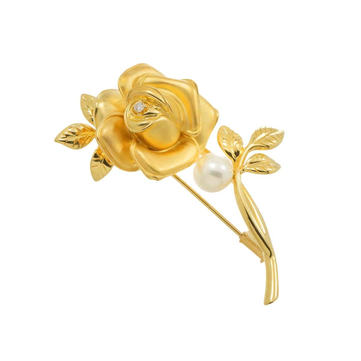 【美品】 MIKIMOTO アコヤ真珠 ダイヤブローチ K18 イエローゴールド ミキモト MIKIMOTO アコヤ真珠 7.2mm ダイヤ プリンセスグレース