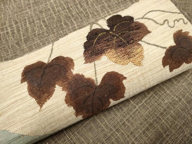 平和屋着物○九寸名古屋帯 紬地 柿渋染 風景文 正絹 逸品