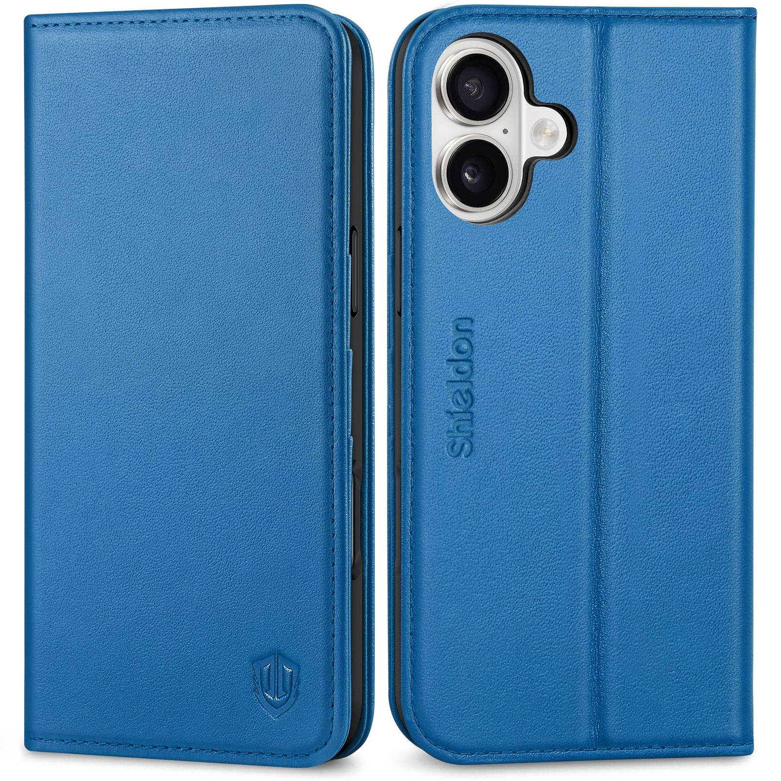 【在庫処分】6.7インチ対応 2024年発売 スマホケース 5G 対応 Plus Plus アイホン16 全面保護 [RFIDブロッキング] 衝撃吸収 TPU素材 マグネット内蔵 横置きスタンド機能 ブルー カード収納 スマホカ